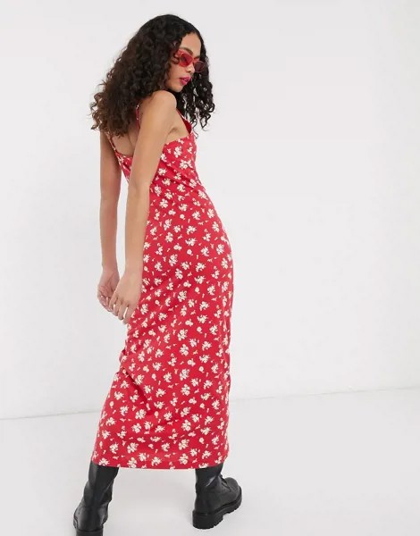 Платье макси на бретелях с цветочным принтом Noisy May-Красный
