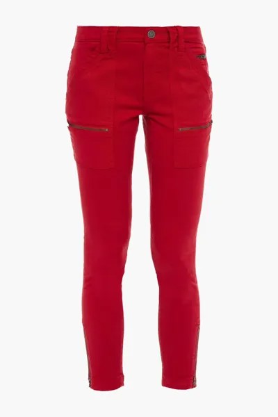 Укороченные брюки-скинни из смесового хлопкового твила в стиле «парка» в байкерском стиле Joie, красный