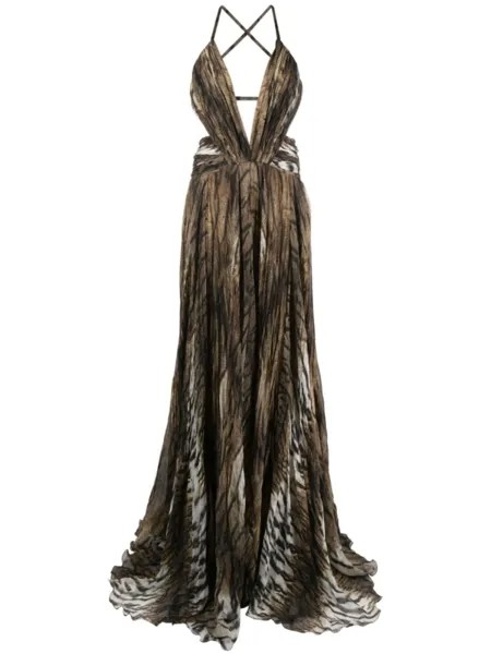 Roberto Cavalli платье макси с глубоким V-образным вырезом, коричневый