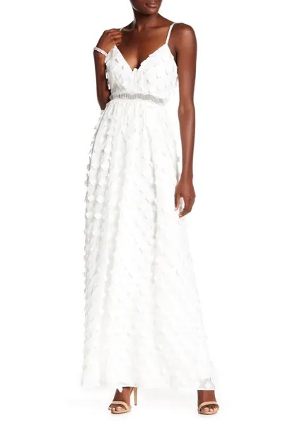 NICOLE MILLER Платье цвета слоновой кости в тон с цветочным 3D-аппликацией и V-образным вырезом 6 СВАДЬБА В США