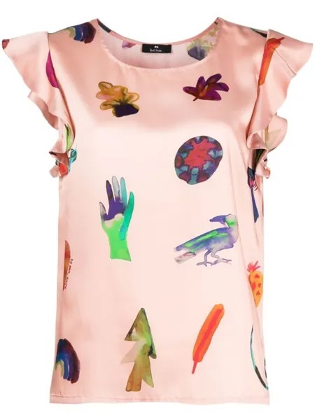 Футболка с оборками PS Paul Smith, розовый