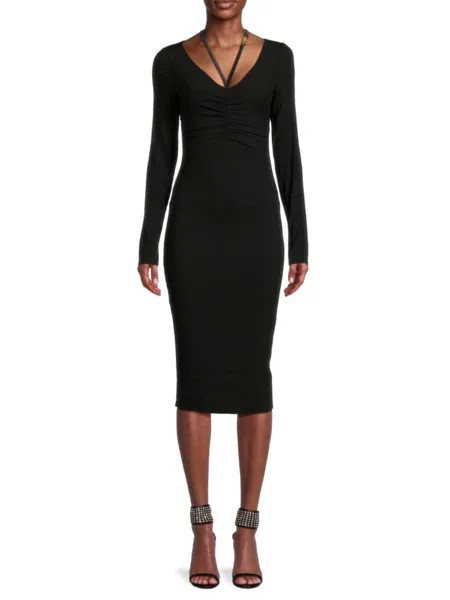 Облегающее платье миди со сборками Versace, черный