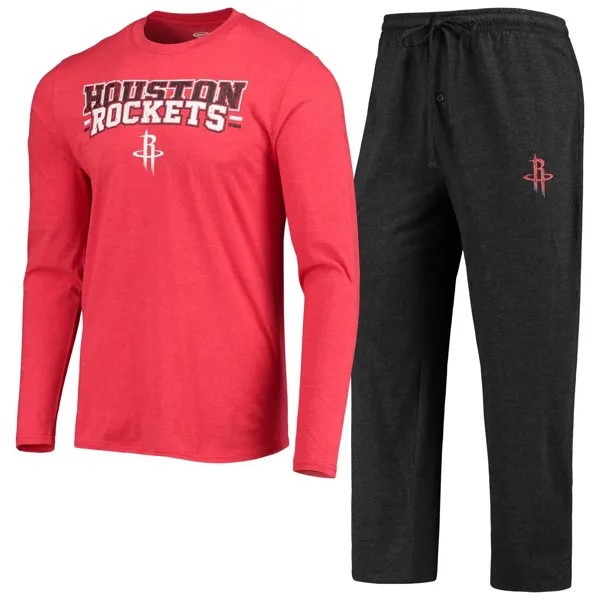 Мужская футболка Concepts Sport, черная/красная футболка с длинными рукавами и брюки Houston Rockets, комплект для сна