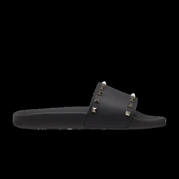 Шлепанцы Valentino Rockstud Rubber Slider Sandal, черный