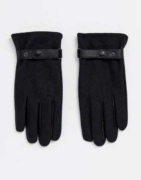 Черные кожаные перчатки для сенсорных экранов ASOS DESIGN-Серый