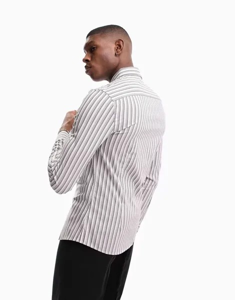 Рубашка скинни стрейч с темно-серыми полосками ASOS