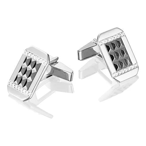 Запонки PLATINA, белое золото, 585 проба, фианит