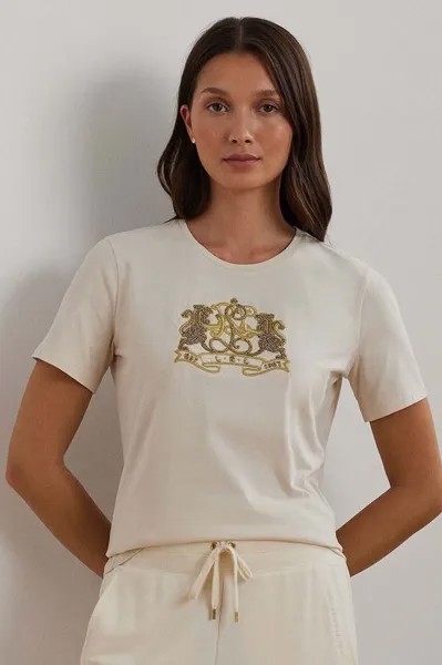 Хлопковая футболка Lauren Ralph Lauren, бежевый