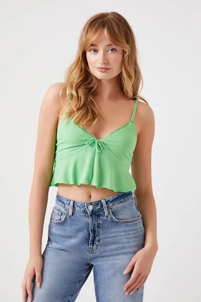 Укороченная майка с кружевом в рубчик Forever 21, зеленый