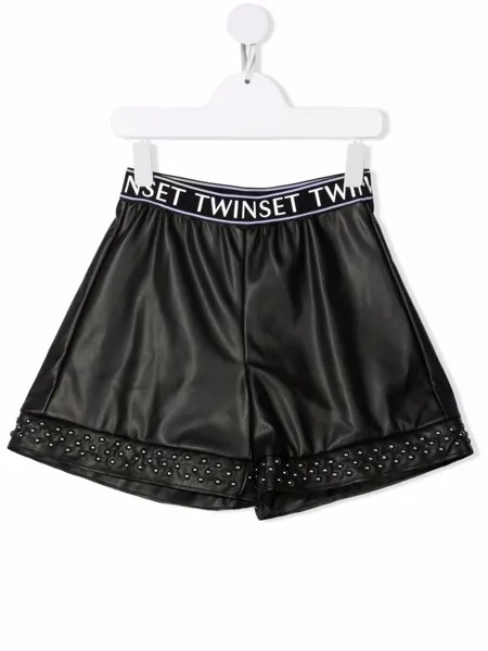 TWINSET Kids шорты из искусственной кожи с логотипом