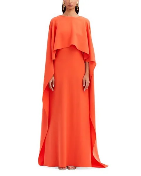 Платье из жоржета с накидкой на спине Oscar de la Renta, цвет Orange