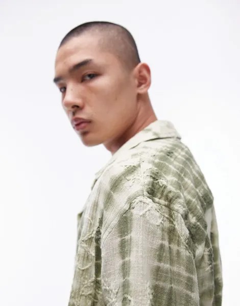 Светло-зеленая рубашка с короткими рукавами и цветочной вышивкой Topman