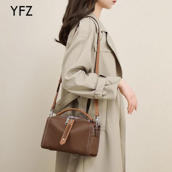 YFZ женские бочонные сумочки, винтажные сумки-портфели, сумки через плечо с ручками, Высококачественная воловья кожа премиум-класса