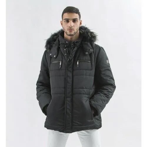 Куртка Gallotti, демисезон/зима, силуэт прямой, съемный капюшон, манжеты, утепленная, герметичные швы, карманы, отделка мехом, внутренний карман, капюшон, ветрозащитная, размер 58, черный