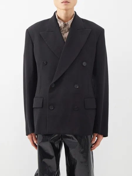 Двубортный пиджак из смесовой шерсти Balenciaga, черный