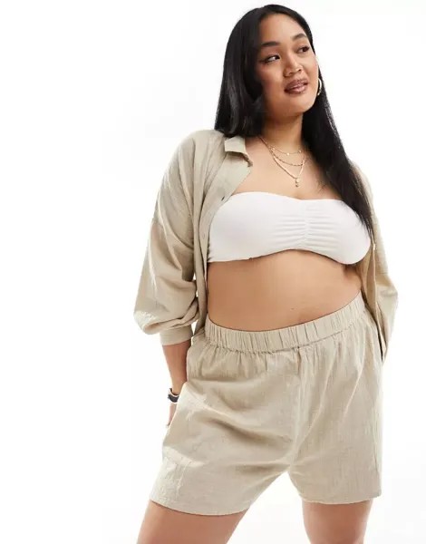 Текстурированные пляжные шорты натурального цвета ASOS DESIGN Curve