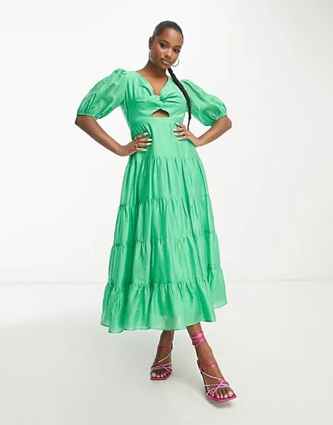 Зеленое платье макси с короткими рукавами и вырезами Forever New Petite