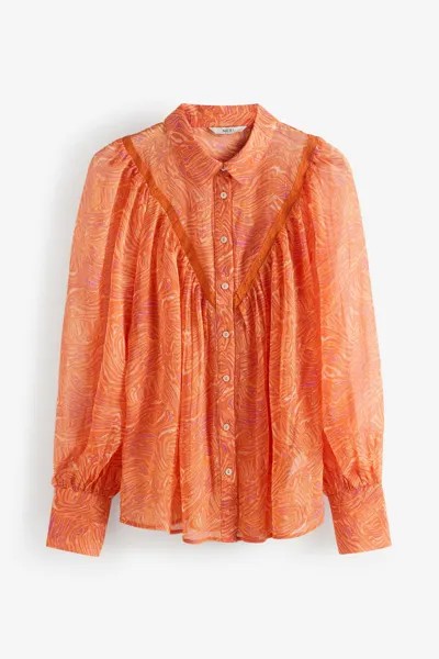 Рубашка с длинными рукавами и ажурной кружевной вставкой Next, оранжевый