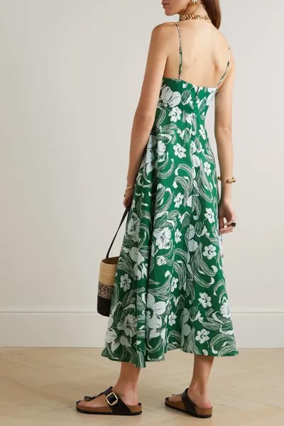 FAITHFULL THE BRAND льняное платье миди Alexandre с цветочным принтом, зеленый