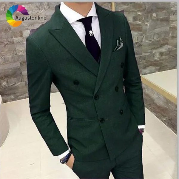 Элегантный смокинг жениха Costme Homme Terno Masculino, блейзер с острым отворотом, двубортный зеленый мужской свадебный костюм, пиджак, брюки, 2019