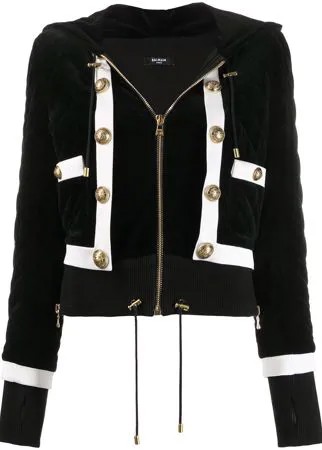 Balmain стеганое укороченное худи из бархата