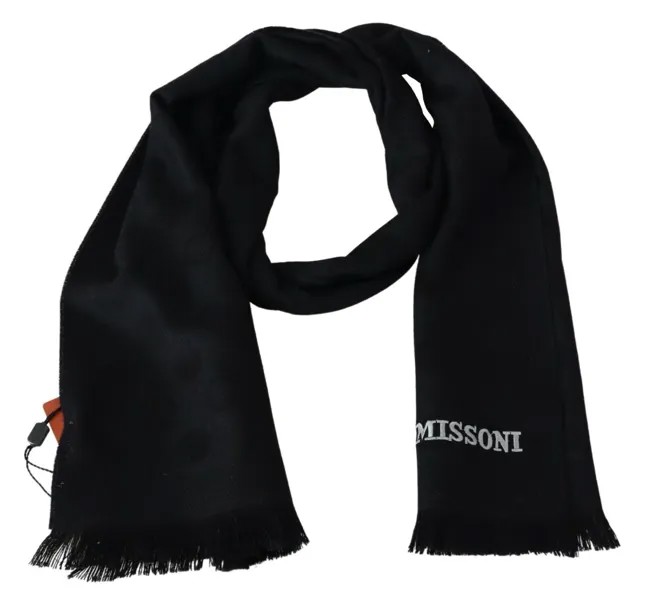 Шарф MISSONI, черный шерстяной шарф унисекс, шаль с бахромой и логотипом 180см x 46см 340 долларов США