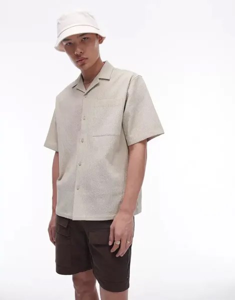 Светло-зеленая свободная рубашка из жатого хлопка с короткими рукавами Topman