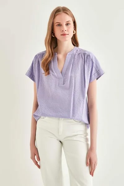 Женская повседневная блузка из хлопчатобумажного хлопка фиолетового цвета с короткими рукавами Vitrin, фиолетовый