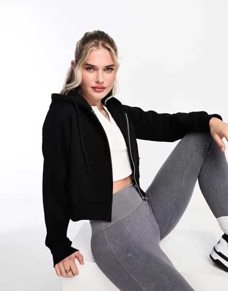 Черное укороченное худи на молнии Pull&Bear