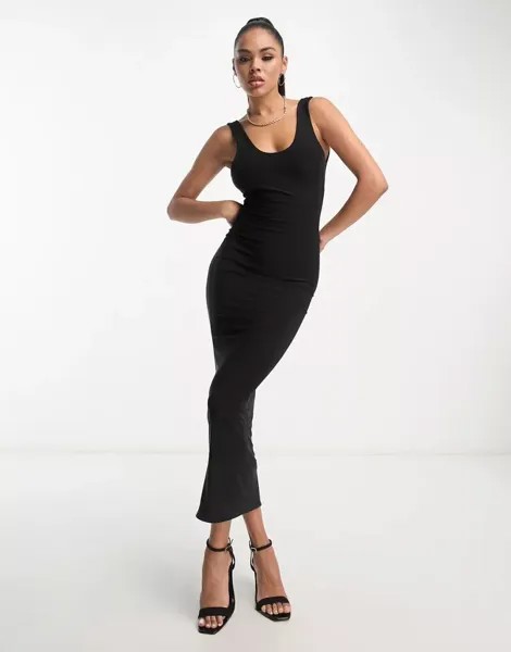 Черное моделирующее платье макси с вырезом-лодочкой Fashionkilla
