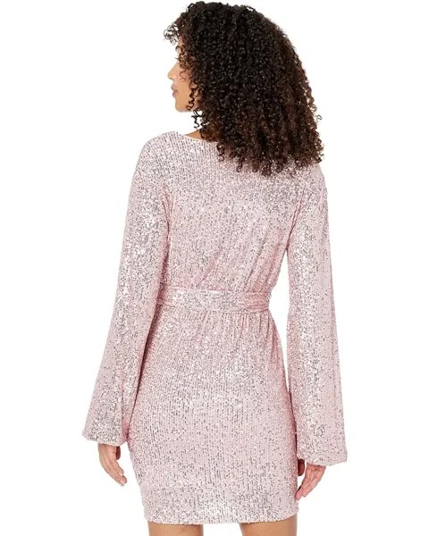 Платье Bebe Knit Sequin Tie Waist Dress, роза