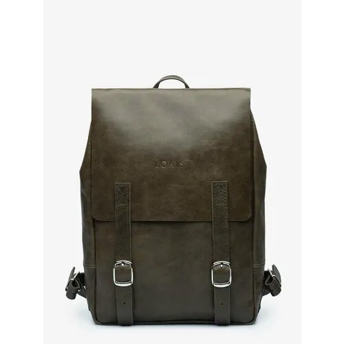 Рюкзак LOKIS, натуральная кожа, отделение для ноутбука, вмещает А4, внутренний карман, регулируемый ремень, серый, зеленый