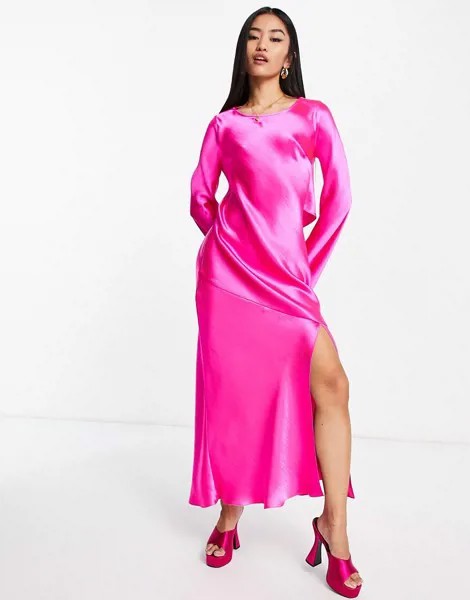 Атласное вечернее платье розового цвета с драпировкой на спине Topshop-Розовый цвет