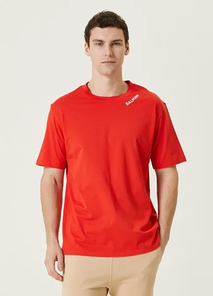 Красная футболка с логотипом Balmain