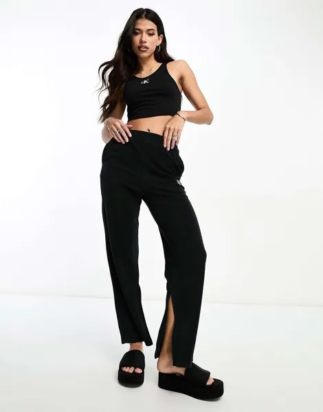 Черные пляжные брюки с высокой талией и монограммой Calvin Klein