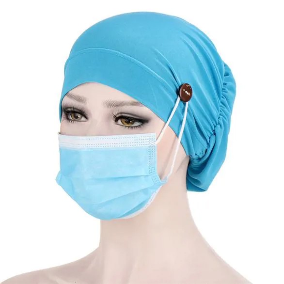 Женщины кнопка Маска Шляпы мусульманские шляпы Нижняя Caps Turban Многоцветная химиотерапия Шапки головные уборы