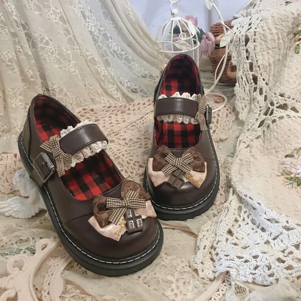Туфли Lolita Милая принцесса Повседневная японская плоская платформа на высоком каблуке винтажная кружевная ткань с бантом женские туфли для косплея