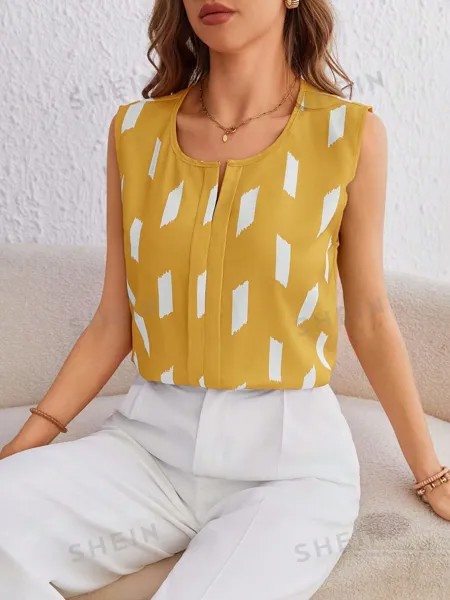 SHEIN Clasi Женская рубашка/блузка без рукавов с геометрическим принтом, желтый