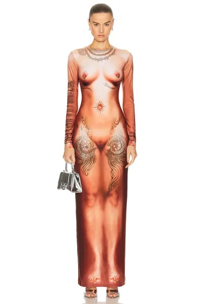 Платье Jean Paul Gaultier Printed Corps Long Sleeve High Neck, цвет Light Nude