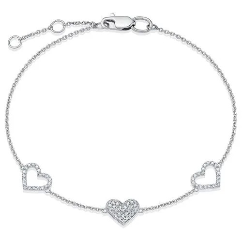Браслет-цепочка Vesna jewelry, белое золото, 585 проба, родирование, бриллиант, длина 25 см.