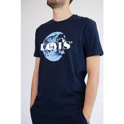 Levi's синяя футболка с логотипом logi printed neck t-shirt. Размер M.