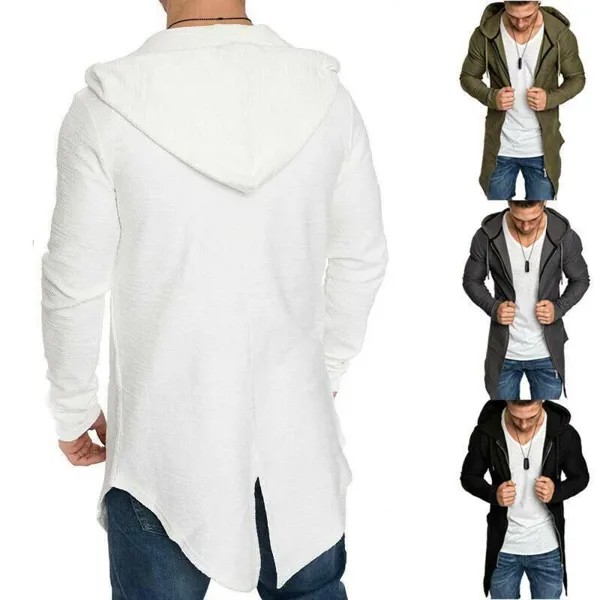 Мужская Hoodies Длинные куртки над покрывало Теплый случайный капюшоном qIp Up траншея пальто Outwear