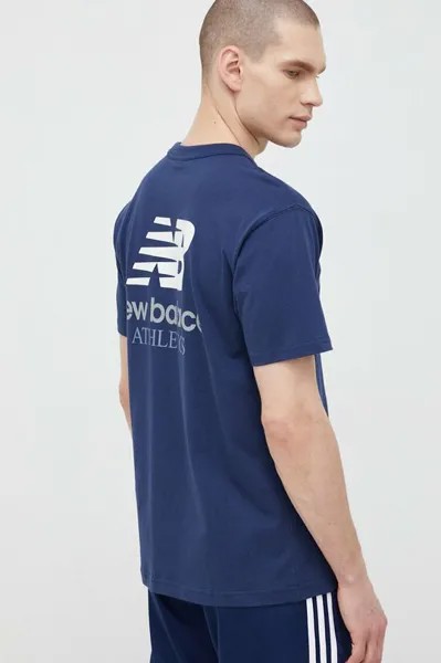 Хлопковая футболка New Balance, темно-синий