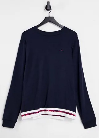 Темно-синий лонгслив для дома с фирменной окантовкой Tommy Hilfiger