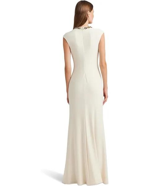 Платье LAUREN Ralph Lauren Chain-Trim Stretch Jersey Gown, цвет Mascarpone Cream