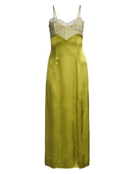 Атласное кружевное платье макси без рукавов Jason Wu, зеленый