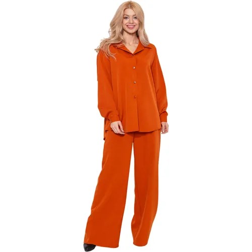 Костюм ONateJ, рубашка и брюки, классический стиль, оверсайз, размер 44-46, оранжевый