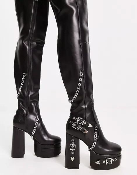 Сапоги Lamoda Chunky Over The Knee With Buckles Chains, черный