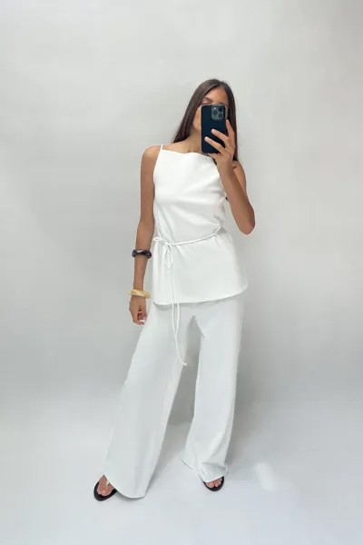 Широкие брюки из мягкого пике ZARA, экрю