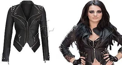 Женская черная кожаная байкерская куртка WWE Diva Paige NXT с шипами